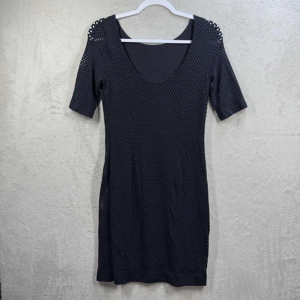 Banana Republic Knit Perforated Sheath Dress Sz 2 Stretch‎ Fitted Layered Black